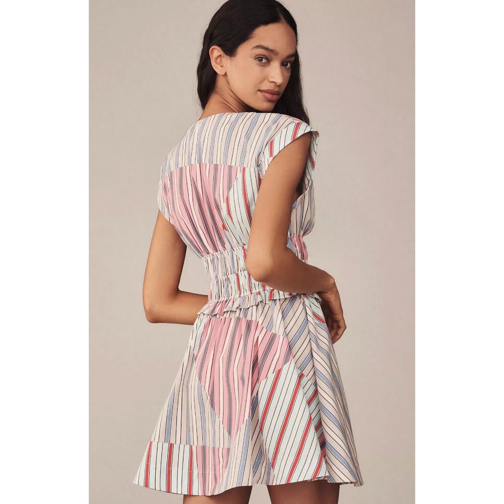 Anthropologie Dress Small V Neck Striped Mini Sundress Summer Vacation Retro Boh - Picture 4 of 13